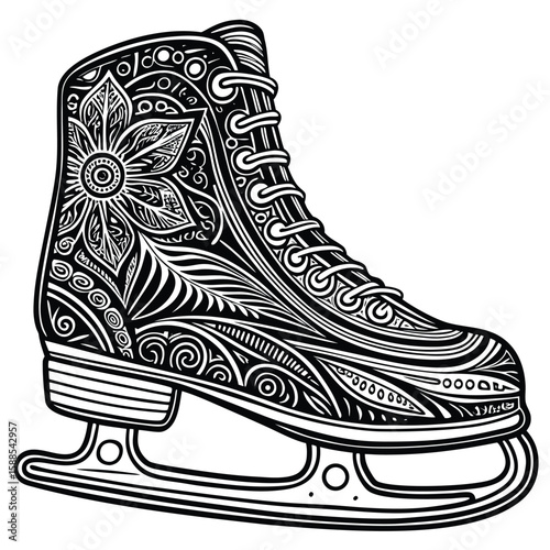 Ornate Black and White Ice Skate figure skate ornamental