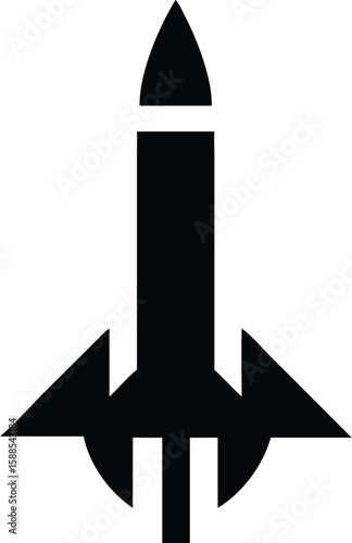 Black rocket ship icon with fins space launch