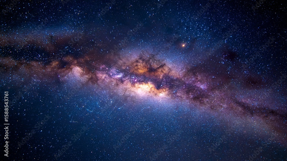 Fototapeta premium Majestic Milky Way sprawling across deep space, starry night sky reveals cosmic wonders, ethereal galaxy formations illuminated.