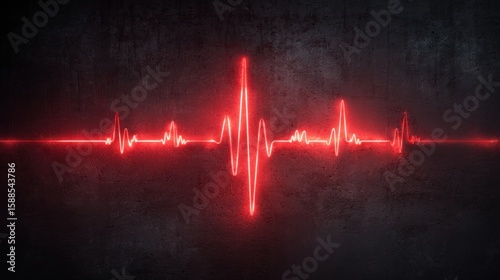 Stunning photo of red glowing heartbeat line over a dark textured background displaying vitality.