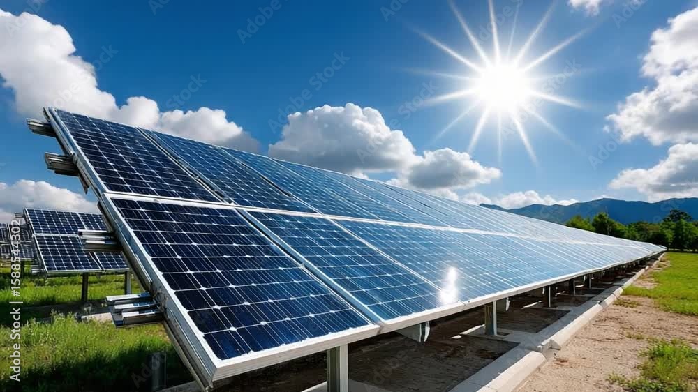 Solar Panoramic Solar Panels Under Sun: A panoramic view of solar panels basking in the ...