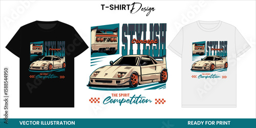 Vintage Racing Car Vector T-shirt Design or Print and Sticker – Stylish Competition Art