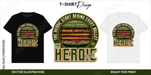 Bullet Burger Vector T-shirt Design or Print and Sticker. War and Food Surreal Concept