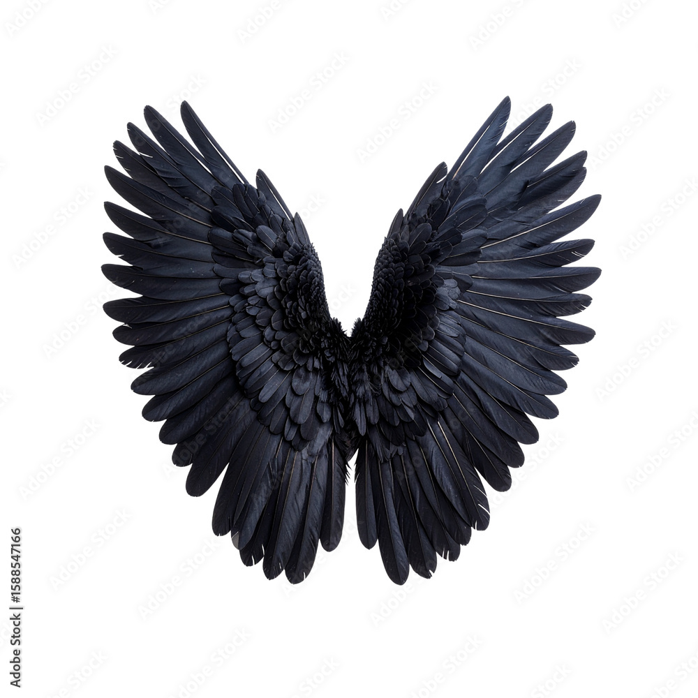 Obraz premium Majestic dark wings beautifully detailed, featuring an ethereal and dramatic aesthetic, on transparent background