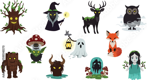 Whimsical Forest Collection: A delightful assortment of fantastical forest creatures and elements, exuding enchantment and storytelling charm, perfect for creative projects and imaginative designs.