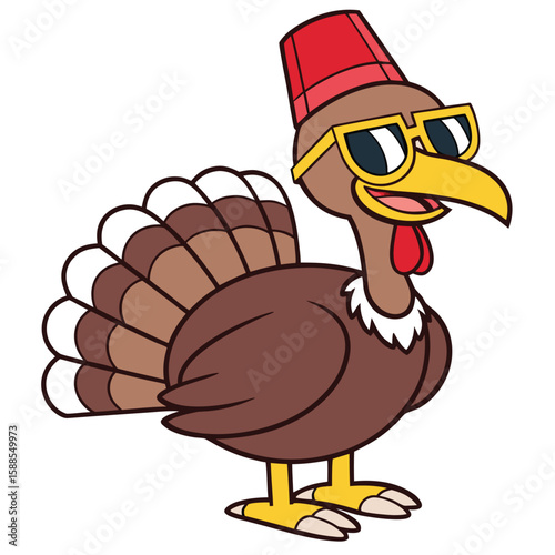 Cartoon Turkey Wearing Sunglasses and a Red Hat