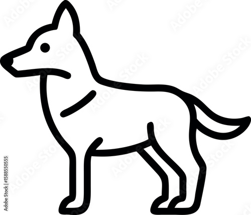 Happy dog walking in green urban park scene Line Art Vector illustration