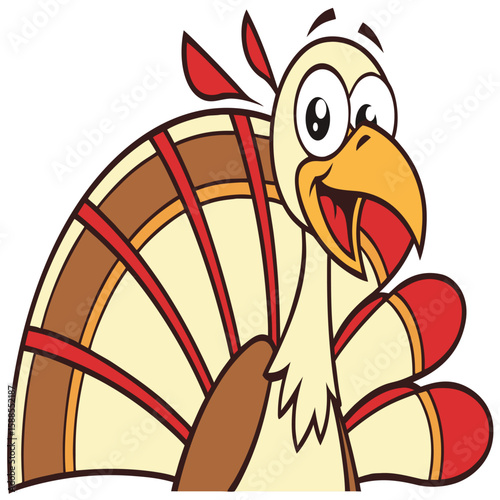 Happy Cartoon Turkey Character Celebrating Thanksgiving