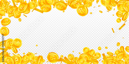 Thai baht coins falling. Gold scattered THB