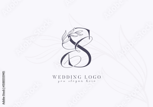 Elegant wedding logo with floral initial ES monogram