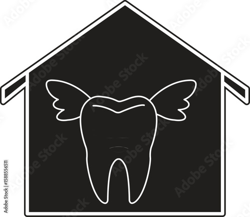 Tooth in house icon symbolizing dental clinic, home care dentistry or in-home treatment service with transparent background
