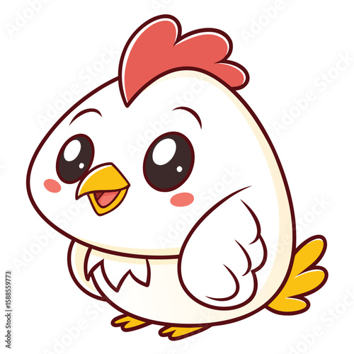 Adorable Fluffy Chicken Cute Kawaii Cartoon Character