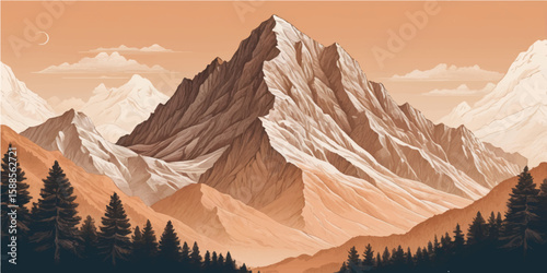 Snow-capped peaks reflecting in an alpine lake at sunset, a breathtaking mountain landscape view