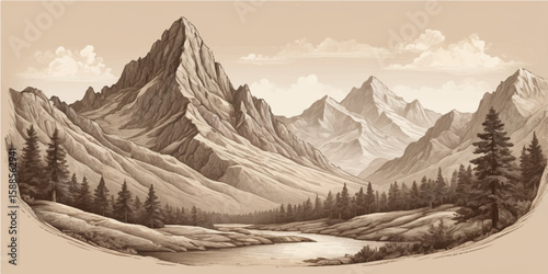 Snow-capped mountain peaks pierce the winter sky, a breathtaking alpine landscape of nature's majestic, high, and cold range