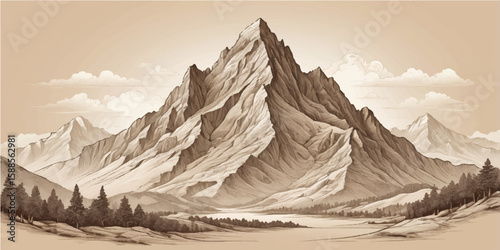 Snow-capped peaks pierce the winter sky, a majestic mountain landscape with high alpine glaciers
