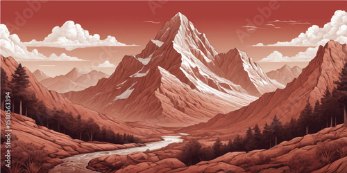 Panoramic winter mountain landscape: snow-capped peaks against a vast sky, sun-kissed ice, and high alpine views