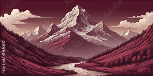 Winter mountain landscape with snowy peaks, clear sky, and a panoramic view