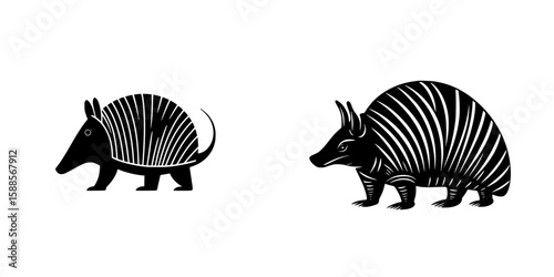 Unique black icons depicting an armadillo and a stylized armadillo figure showcasing creative animal designs