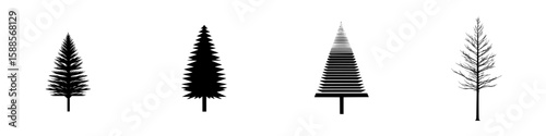 Collection of black tree icons representing different styles and shapes suitable for various design projects