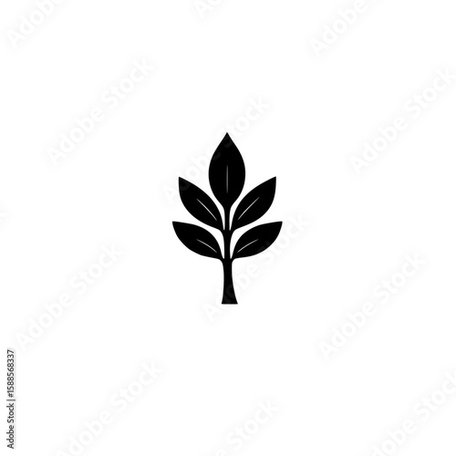 Black icon of a stylized plant with leaves, representing nature, growth, and sustainability in a minimalistic design
