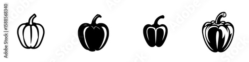 Black icons of different bell peppers designed in a minimalist style against a simple background