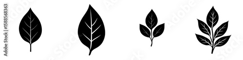 Leaf icons created with a black design suitable for nature-themed graphics or illustrations representing plants and foliage