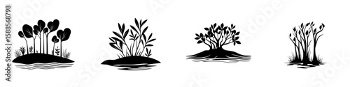Silhouette collection of various island vegetation reflecting nature's diversity