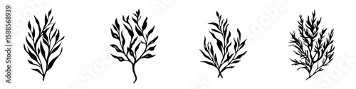 Black icon depicting various plant designs, ideal for digital art and design projects involving nature themes