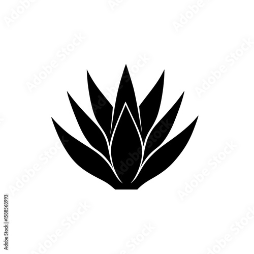 Minimalistic black icon of an agave plant showcasing elegant leaf design and simplicity ideal for various graphic applications