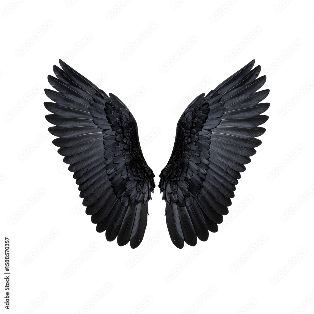 Obraz premium Majestic dark wings soar with detailed plumage, providing a captivating view on transparent background