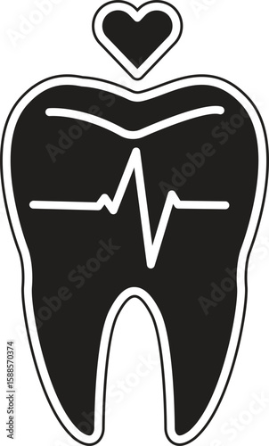Tooth with heart icon representing dental wellness, oral hygiene care or healthy smile with transparent background