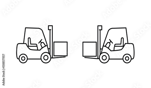 Forklift truck icons delivering boxes in a warehouse or factory setting