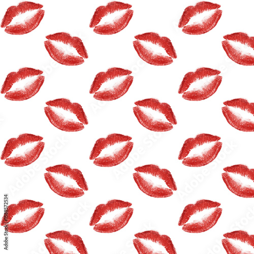 red lip pattern. makeup lipstick isolated on white background