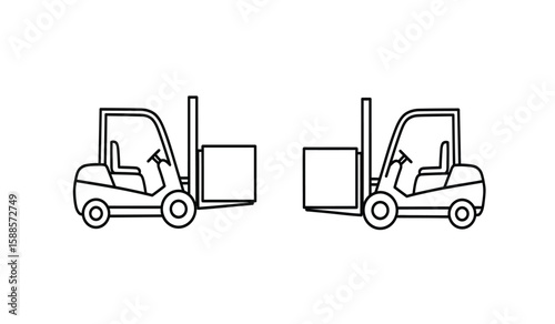 Two Forklifts Carrying Boxes Line Art Illustration on White Background