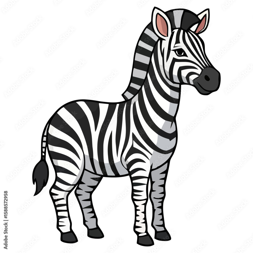 Fototapeta premium Stripped zebra vector illustration, a wildlife mammal isolated on white background