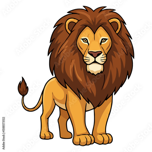 Cute cartoon lion vector illustration with a happy smile, isolated on white
