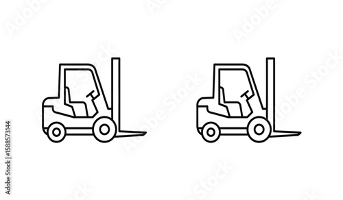 Forklift truck icon set warehouse transport industrial equipment black outline on white