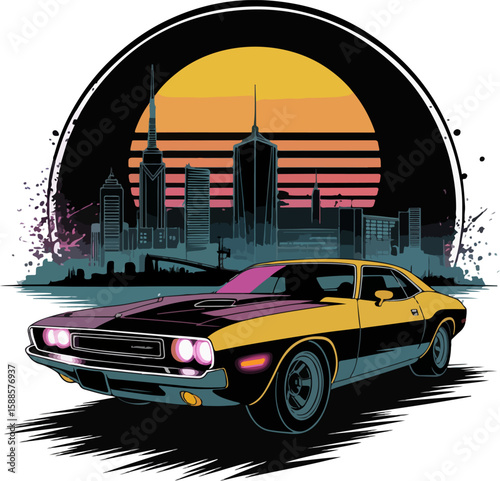 Retro sunset car t shirt design