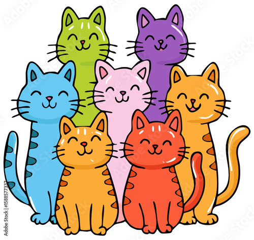 Set of funny colorful cats clipart illustration, isolated 