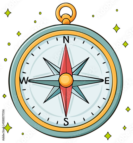 Cartoon compass with stars clipart, isolated