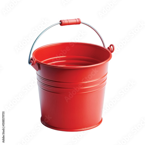 Red Plastic Bucket With Metal Handle