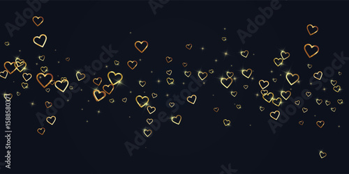 Gold hearts scattered on black background.