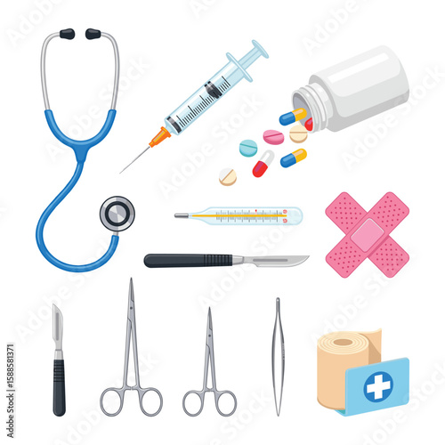 Medical Equipment Sticker Set Illustration