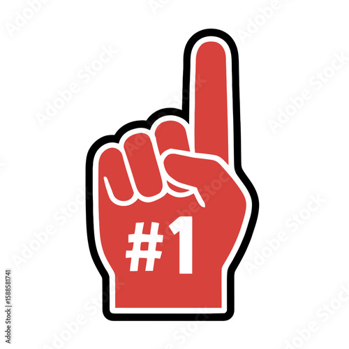 Red #1 foam finger cheering hand symbolizing sports fan support and victory