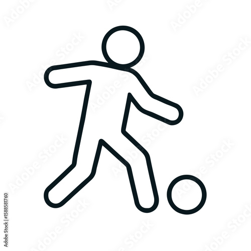 Soccer player outline icon kicking ball in dynamic motion