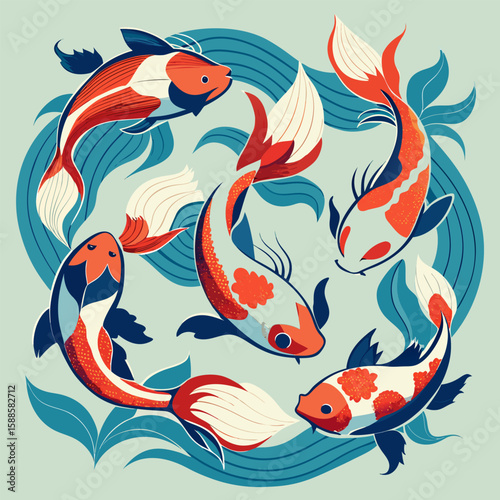 Japanese Koi Fish Vector Pattern Set

