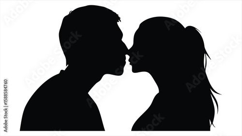 Romantic couple silhouette sharing an intimate moment with noses touching in a tender embrace silhouette