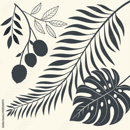 Tropical leaves and fruit branches vector illustration design