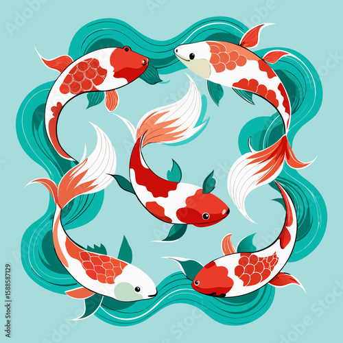 Japanese Koi Fish Vector Pattern Set

