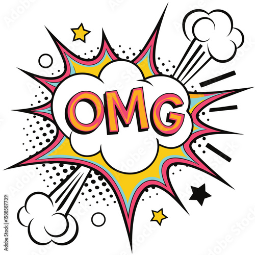 Vibrant comic explosion graphic with omg text in pop art style
